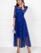 Ella Collection Rochie asimetrica de ocazie albastru royal Francesca cu model din catifea