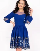 Ella Collection Rochie de ocazie albastra in clos cu broderie geometrica