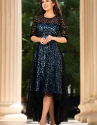 Ella Collection Rochie de ocazie asimetrica Francesca cu model din catifea si dublura bleu