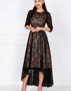Ella Collection Rochie de ocazie asimetrica Francesca cu model floral din catifea si dublura bej