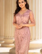 Ella Collection Rochie de ocazie conica roz Bahar cu aplicatii pretioase