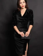 Ella Collection Rochie de ocazie din catifea Sammy neagra cu fronseuri si paiete pe o parte