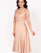 Ella Collection Rochie de ocazie eleganta bej Cristina cu bust brodat