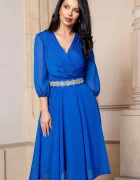 Ella Collection Rochie de ocazie in clos albastra Romina cu cordon stralucitor in talie