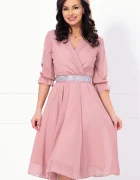 Ella Collection Rochie de ocazie in clos rose cu cordon stralucitor si insertii argintii