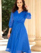 Ella Collection Rochie de ocazie midi albastra in clos Romina cu fir lurex