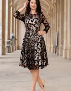 Ella Collection Rochie de ocazie midi Francesca cu model din catifea si dublura bej
