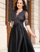 Ella Collection Rochie de ocazie midi neagra Lucrezia din tafta cu broderie