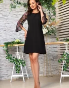 Ella Collection Rochie de ocazie neagra Miruna in A cu maneci din tulle brodat