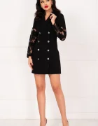 Ella Collection Rochie de ocazie neagra tip sacou cu maneci din tulle brodat