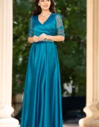 Ella Collection Rochie de seara aqua Giorgia lunga din tafta cu maneci paietate