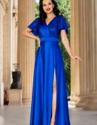 Ella Collection Rochie de seara lunga albastra Carmen cu maneci fluture