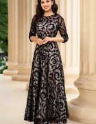 Ella Collection Rochie de seara lunga Francesca cu frunze din catifea si dublura bej