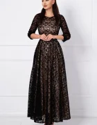 Ella Collection Rochie de seara lunga Francesca cu model floral din catifea si dublura bej