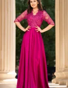 Ella Collection Rochie de seara lunga orhidee Lucrezia din tafta cu broderie