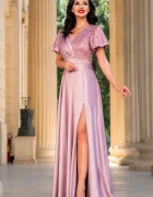 Ella Collection Rochie de seara lunga roz Carmen cu maneci fluture