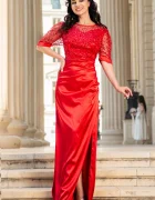 Ella Collection Rochie de seara Sophia rosie din tafta cu bust din paiete