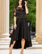 Ella Collection Rochie de soacra neagra cu flori 3D si pliseuri