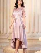 Ella Collection Rochie de soacra rose cu flori 3D si pliseuri