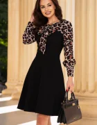 Ella Collection Rochie de zi in clos cu imprimeu leopard si funda