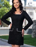 Ella Collection Rochie de zi Raissa neagra din tweed cu perlaje decorative