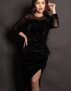 Ella Collection Rochie din catifea neagra Noelia cu paiete si fulgi