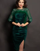 Ella Collection Rochie din catifea verde Noelia cu paiete si fulgi