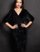 Ella Collection Rochie eleganta Amira neagra din catifea cu paiete pe o parte