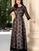 Ella Collection Rochie eleganta din dantela neagra Francesca cu dublura bej