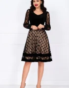 Ella Collection Rochie eleganta in clos din catifea cu dublura bej si buline
