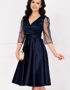 Ella Collection Rochie eleganta midi bleumarin Britney in clos cu maneci din tulle