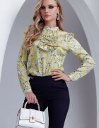 Fofy Bluza dama eleganta galbena cu jabou si imprimeu floral