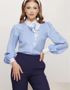 Fofy Camasa dama office albastra cu dungi si floare detasabila