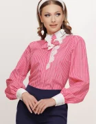 Fofy Camasa dama office ciclame cu dungi si floare detasabila