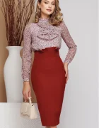 Fofy Fusta eleganta office bordo conica cu pliuri in talie