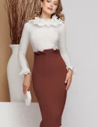 Fofy Fusta eleganta office maro conica cu pliuri in talie