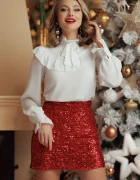 Fofy Fusta eleganta rosie mini din catifea cu paiete