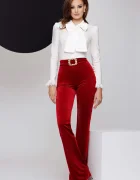 Fofy Pantaloni dama eleganti bordo din catifea cu catarama cu cristale