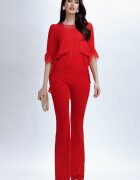 Fofy Pantaloni evazati eleganti rosii cu betelie petrecuta