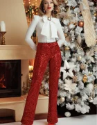 Fofy Pantaloni rosii de ocazie din catifea cu paiete