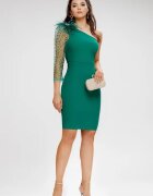 Fofy Rochie de ocazie verde cambrata cu o maneca si accesoriu cu fulgi