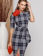 Fofy Rochie de zi conica cu imprimeu geometric si floare rosie