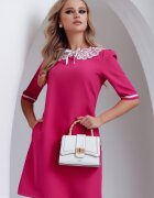 Fofy Rochie de zi zmeura in A cu guler brodat