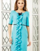 Fofy Rochie turquoise volan si brosa
