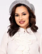 InPuff Basic Bereta premium din tricot gri Gossip Girl cu strassuri si flori brodate