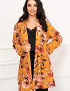 InPuff Basic Blazer dama lejer mustar cu imprimeu floral si cordon in talie