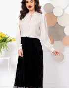 InPuff Basic Bluza dama eleganta crem cu fluturi pe guler