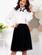 InPuff Basic Bluza dama eleganta ecru cu guler cret si floare detasabila
