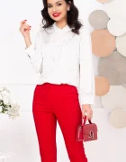 InPuff Basic Bluza dama eleganta ecru cu guler tip esarfa din dantela