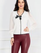 InPuff Basic Bluza ivoire de primavara cu maneci din voal si fundita neagra